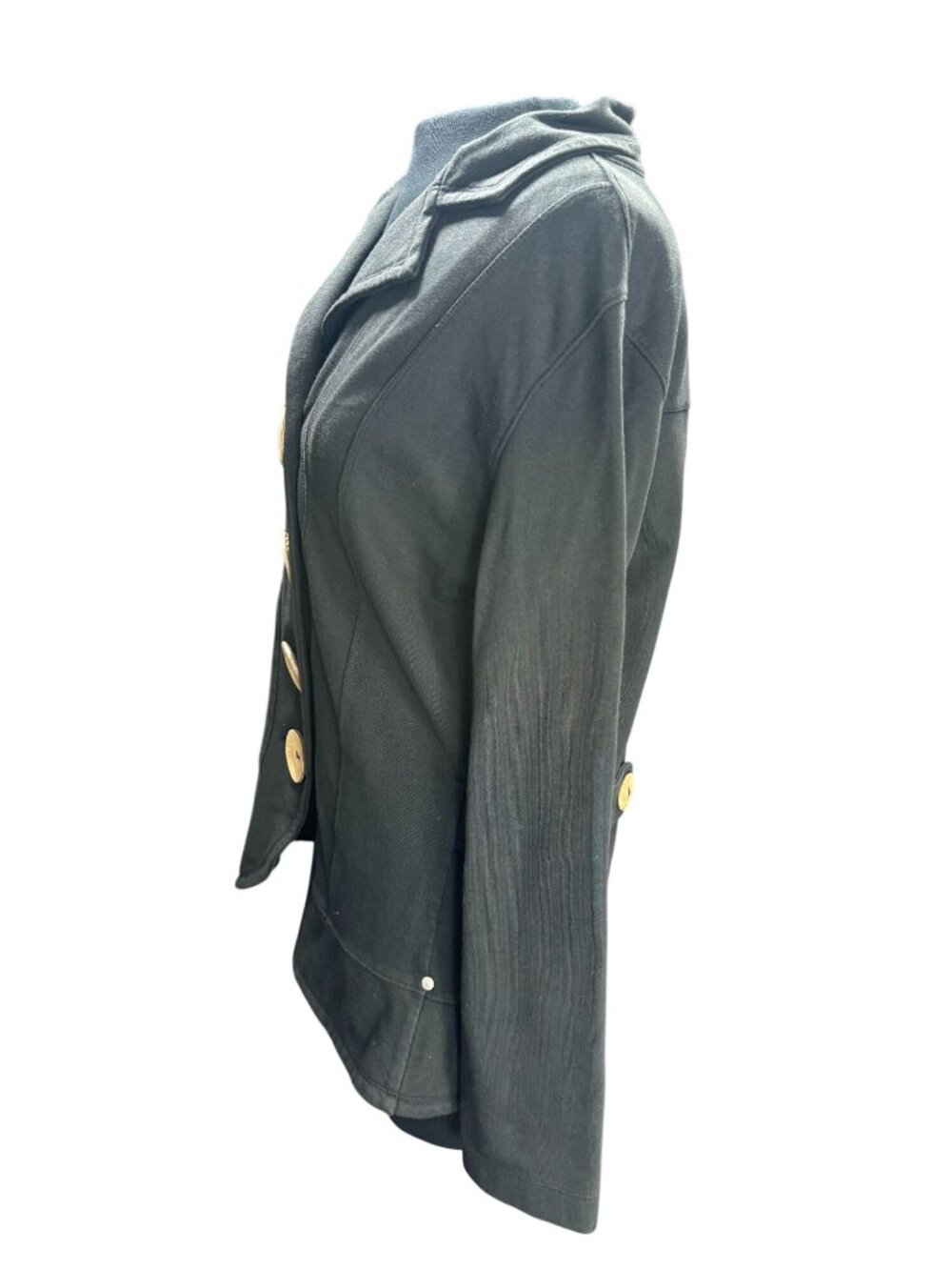 Neon Buddha Womens Black Jacket With Large Button Accents Long Sleeves Size L - Picture 2 of 9